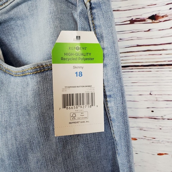 🔴 Time and Tru Hi-Rise Skinny Jean Women Plus 18 Blue Distressed Button Close - Picture 4 of 9